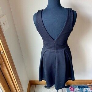 LOVE ADY Dress Fit and Flare Black Mesh Midi V Sleeveless NWT